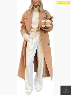 Oversized Wool Peacoat Classic Notch Lapel Long Winter Coat Loose Fit